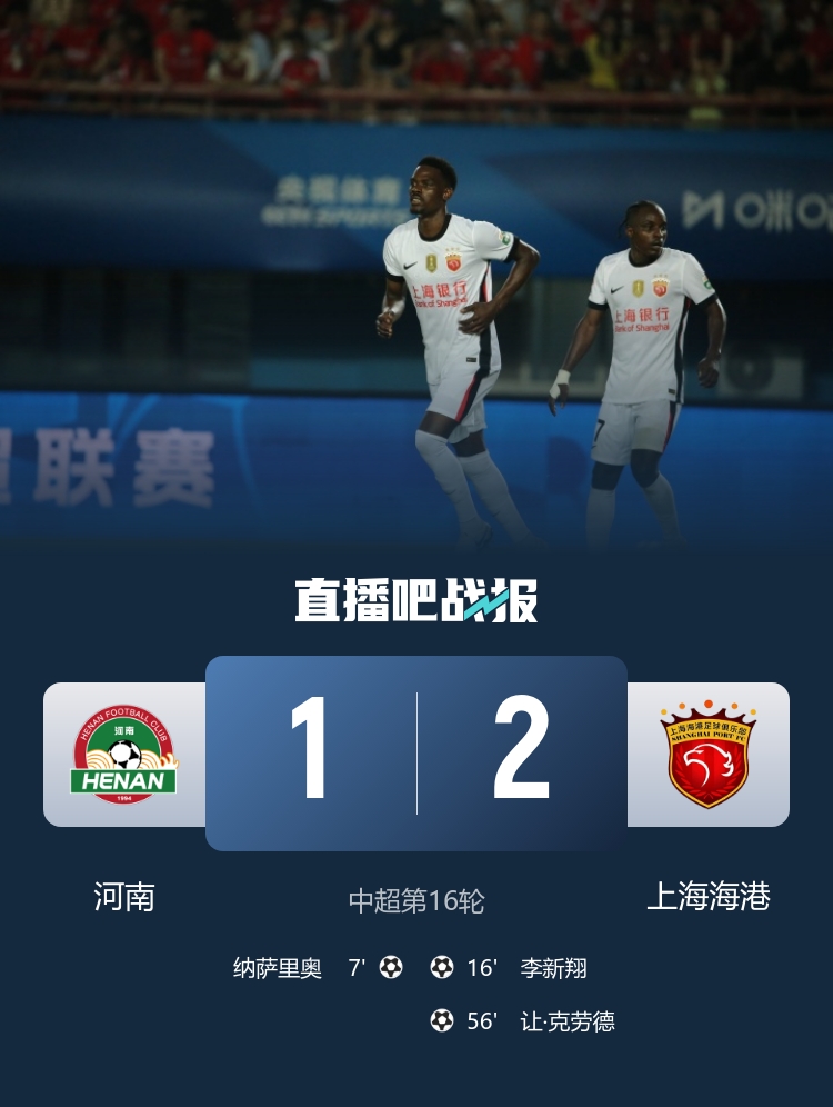 海港2-1逆转河南,李新翔扳平让·克劳德制胜,古斯塔沃越位进球无效 海港2-1逆转河南,李新翔扳平让·克劳德制胜,古斯塔沃越位进球无效