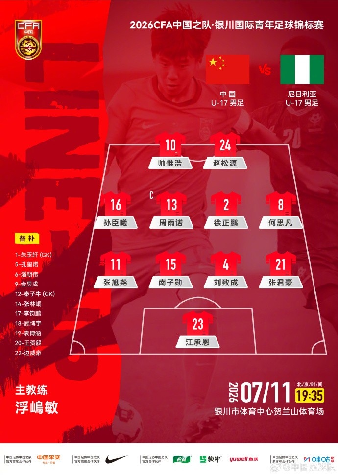 U17国足vs尼日利亚首发:张洪福领衔,4-3-3强攻 U17国足vs尼日利亚首发:张洪福领衔,4-3-3强攻