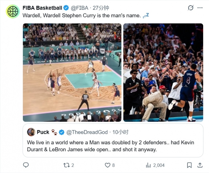 FIBA官方晒库里传奇瞬间:KD和LBJ被放空 他却顶着包夹出手💤 FIBA官方晒库里传奇瞬间:KD和LBJ被放空 他却顶着包夹出手💤